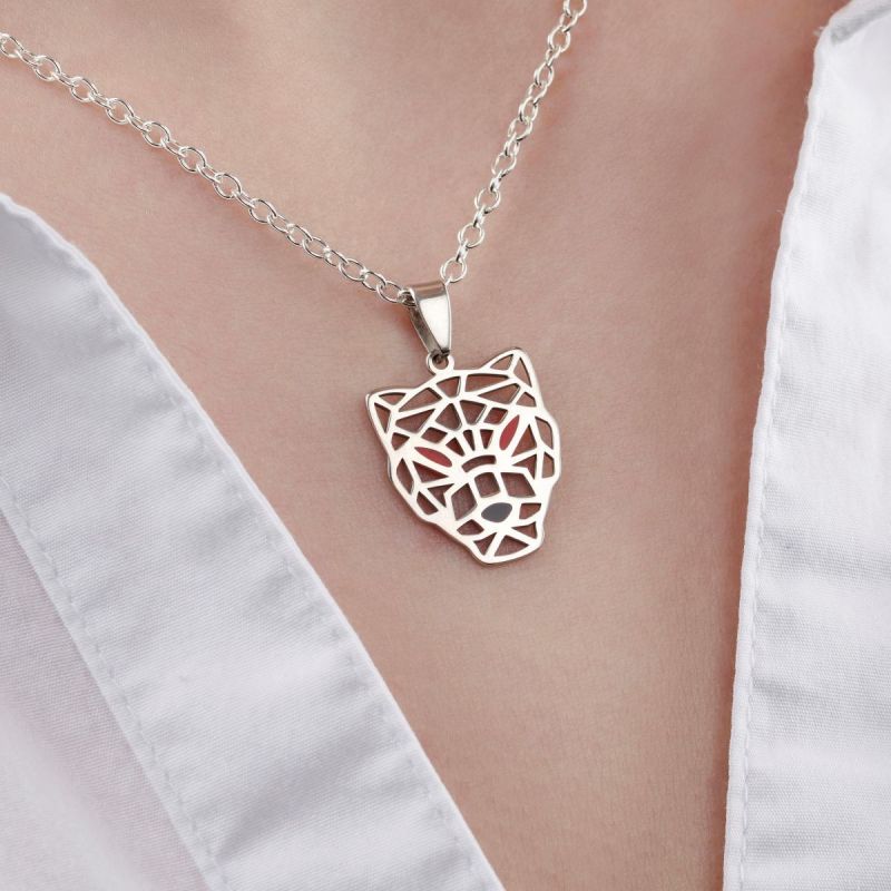 Sterling Silver Leopard Face Pendant with Red Eyes and Black Nose The Silver Place