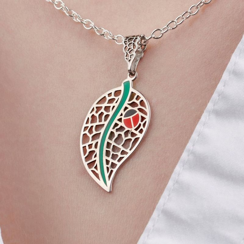 Sterling Silver Leaf - Ladybird (ladybug) Pendant. Colored Enamel | The  Silver Place