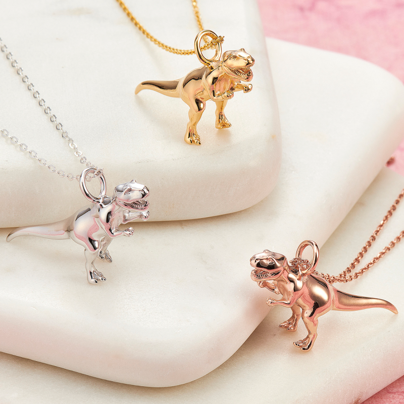 Sterling Silver or 18ct Gold Plated T Rex Dinosaur Necklace